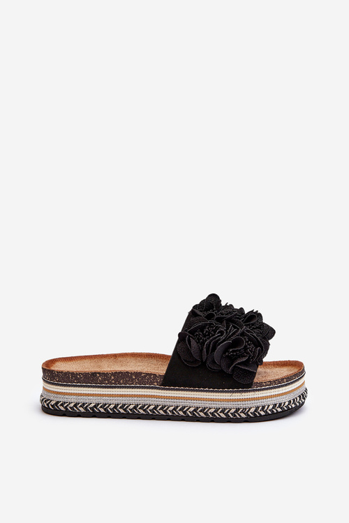 Жіночі босоніжки на платформі, прикрашені квітами Чорні Nodina