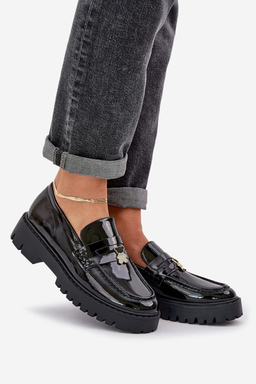 Лаковані Жіночі Мокасини З Ведмедиком Чорні Wulinea