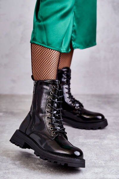 Шкіряні черевики на плоскому каблуці Чорні Estela