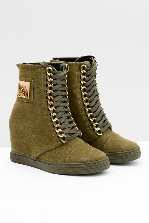 Жіночі кросівки Lu Boo на ланцюжках замшеві оливкові Monica