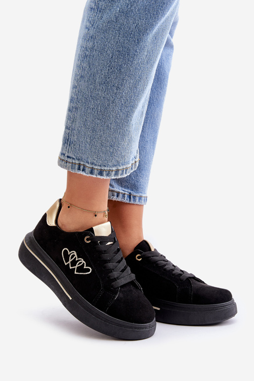 Жіночі кросівки на платформі з сердечками чорні Avirorae