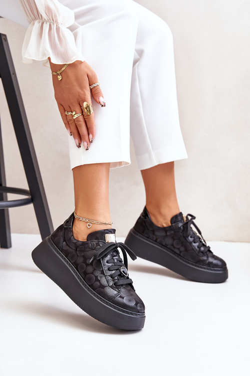 Шкіряне спортивне взуття на платформі Maciejka 06191-42 Чорне