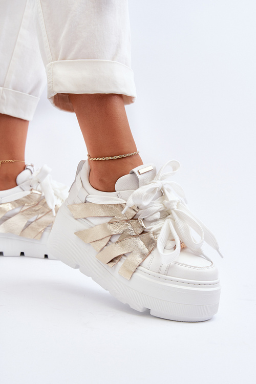 Біло-золоті масивні кросівки на платформі Zazoo 2F-7033