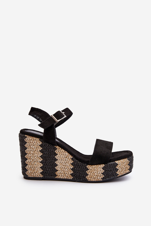 Жіночі босоніжки на танкетці з косою Чорні Reviala