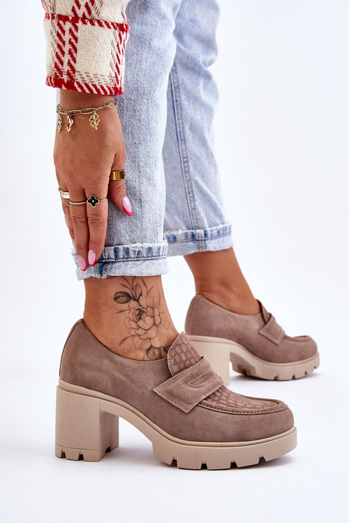 Темно-бежеві замшеві туфлі на підборах і платформі Arabell