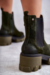 Замшеві жіночі чоботи на платформі кольору хакі Hilde 