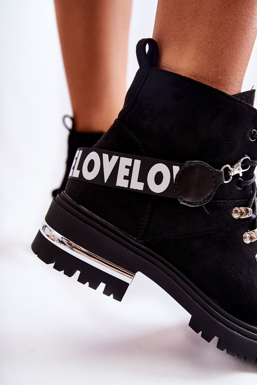 Замшеві теплі черевики з поясом Чорні Aurelio