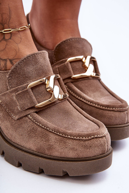 Елегантні туфлі на опорі з золотистим декором Темно-бежевий Harmell