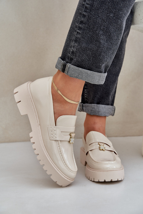 Лаковані Жіночі Мокасини З Ведмедиком Бежеві Wulinea