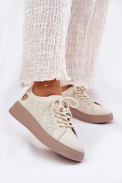 Жіночі Шкіряні Кросівки На Платформі Vinceza 88018 Бежеві