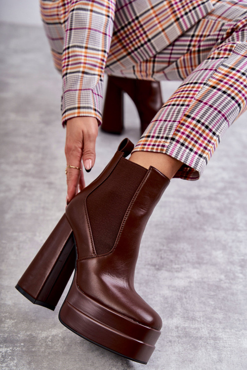 Жіночі шкіряні чоботи на масивному каблуці Brown Jones