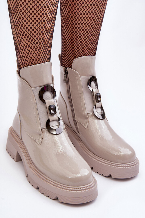 Чоботи жіночі лаковані зі світлим орнаментом сірі SBarski MR870-53