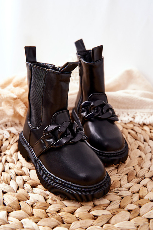 Чоботи дитячі утеплені на ланцюжку Чорні Hinea