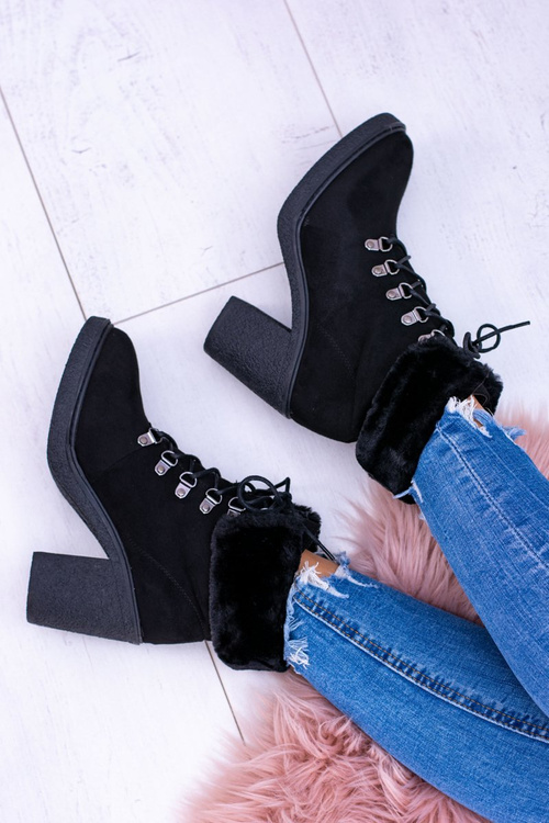 Чорні жіночі чоботи на шпильці зі штучного хутра Influence