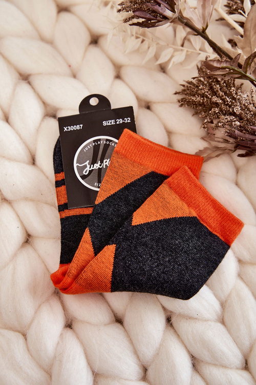 Двоколірні молодіжні шкарпетки зі смужкою Графітово-помаранчеві