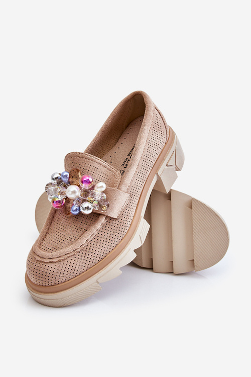 Жіночі лофери з орнаментом Бежеві Issac