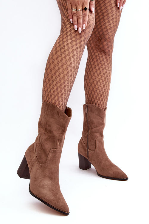 Жіночі ковбойські чоботи Botki на каблуці темно-бежеві Danell