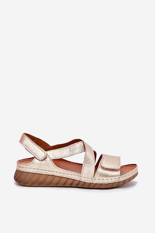 Шкіряні Жіночі Сандалі На Липучці Maciejka L6848-25 Золоті