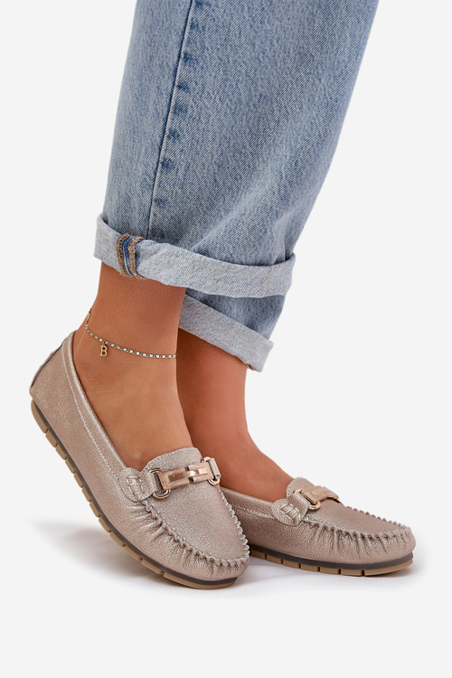 Блискучі Плоскі Мокасини З Природної Шкіри D&A LR51-546 Золоті