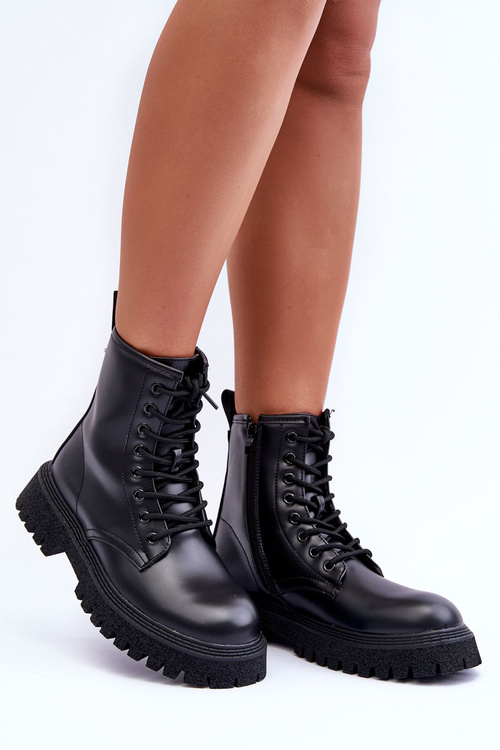 Шкіряні черевики Workery жіночі чорні пуни