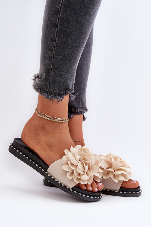 Жіночі бежеві тапочки Cellanen, прикрашені квітами