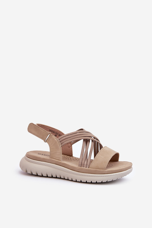 Легкі жіночі зручні босоніжки на липучці бежеві Ceclea