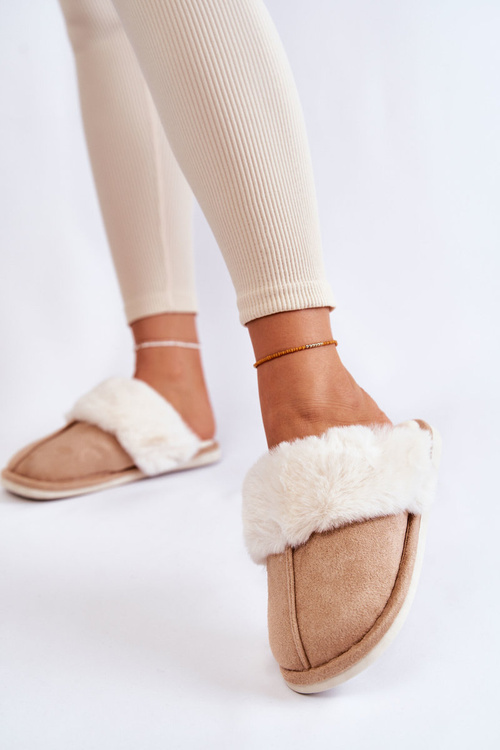 Жіночі гладкі тапочки з хутром бежеві Morisea