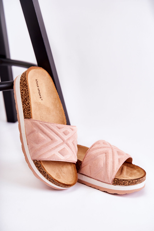 Жіночі замшеві тапочки на масивній платформі рожеві Heritta