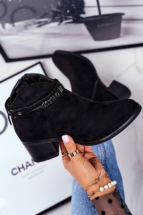 Чоботи жіночі на підборах Теплі чорні Fevim