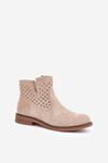 Чоботи На Плоскому Каблуці З Перфорованою Шкірою Світло-бежеві Elivaya