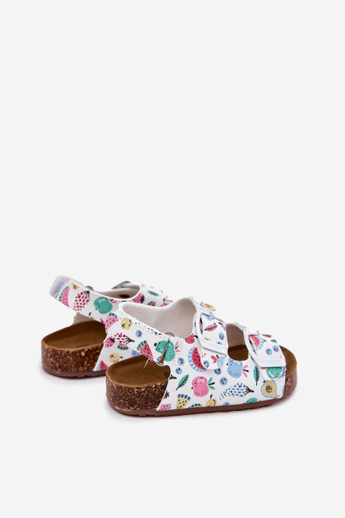 Дитячі сандалі на корковій підошві з пряжками фрукти білі Thessa