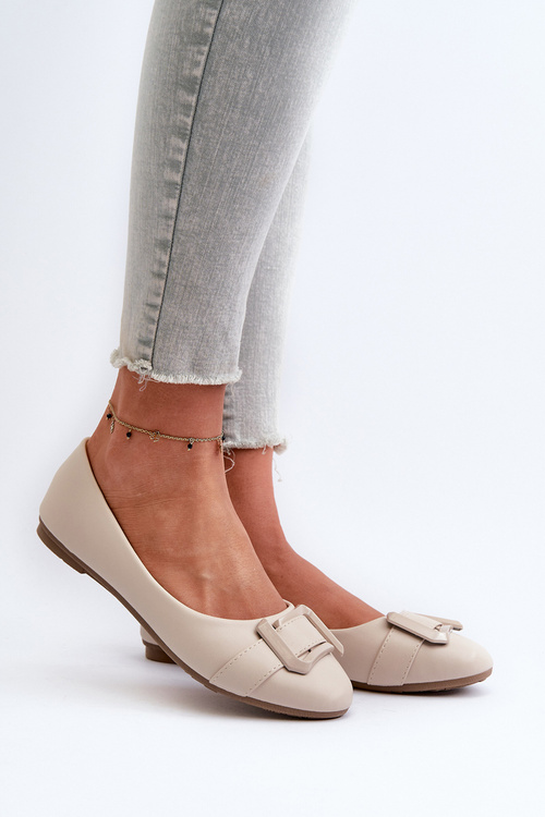 Балерини з ремінцем і орнаментом з екошкіри світло-бежевий Cadwenla