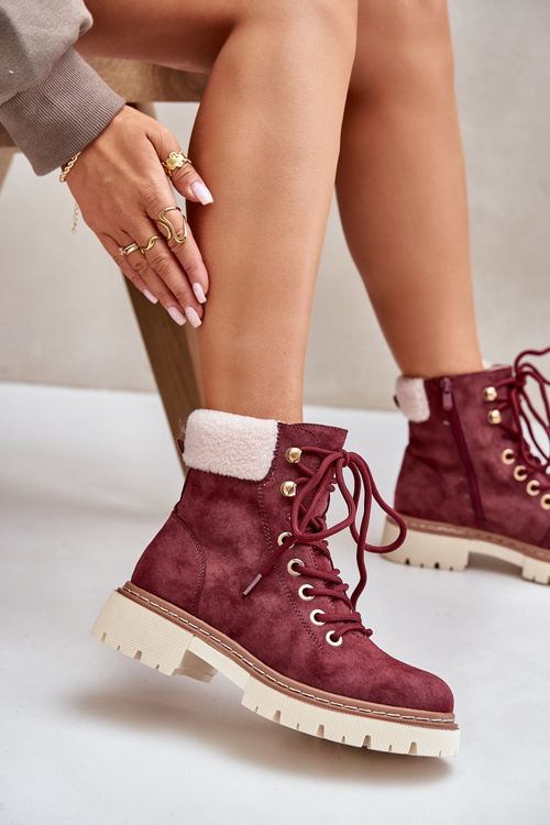 Жіночі утеплені ботильйони на блискавці бордового кольору Ferelia
