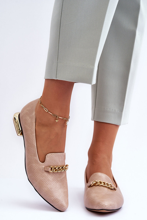 Шкіряні балетки з ланцюжком бежеві Lanez