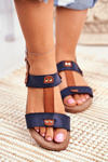 Жіночі сандалі на плоскій підошві темно-сині Renna