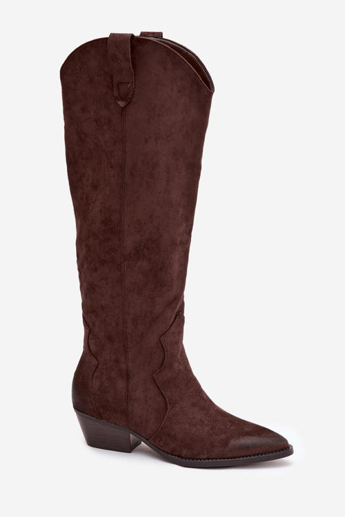 Еко замшеві чоботи ковбойки жіночі на підборах шоколадні Jenaya