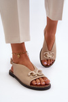 Жіночі босоніжки на плоскій підошві з бежевим орнаментом Loraeleh