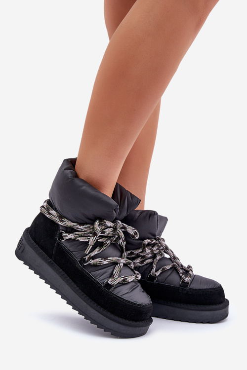 Замшеві Чоботи Для Жінок З Товстим Шнурівкою D.Franklin DFSH375003 Чорні