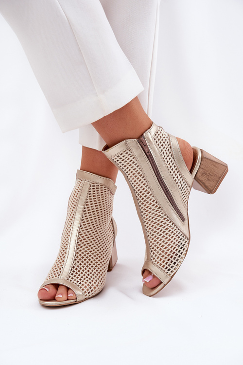 Жіночі Шкіряні Чоботи На Каблуку З Відкритою Пяткою Maciejka 06899-25 Золото-Бежеві