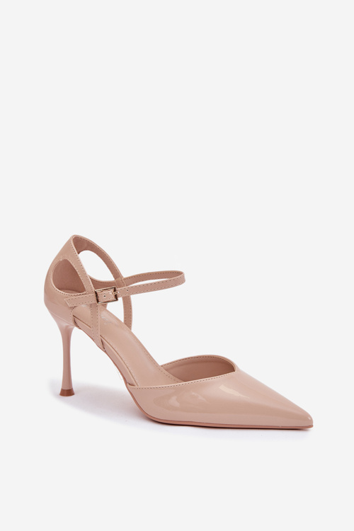 Лаковані шпильки з ремінцем бежеві Tarilin