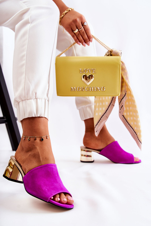 Жіночі замшеві тапочки на каблуці кольору фуксії Perry