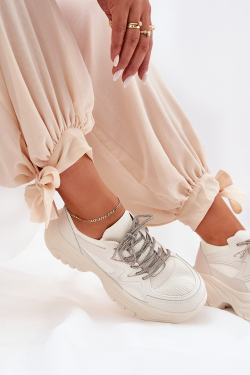 Жіночі Кросівки на Платформі з Декоративним Шнурівкою Бежеві Evalianne