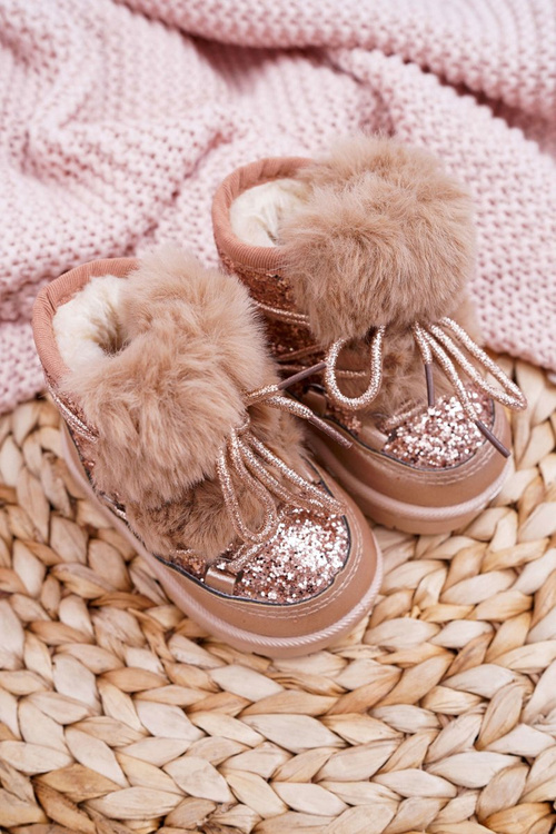 Дитячі хутряні снігові черевики кольору шампанського Мінні Маус