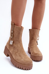 Жіночі масивні замшеві чоботи на плоскому каблуці бежеві Lunai