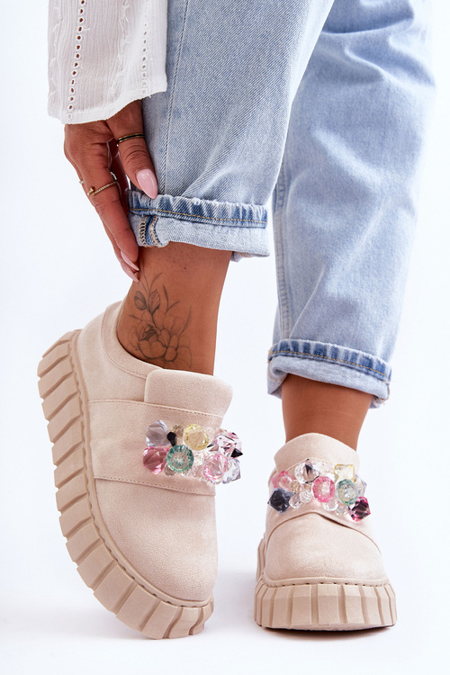 Стильне спортивне взуття без шнурівки Лофери з декором Beige Desire