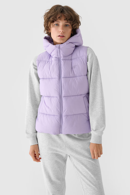 Жіноча пухова жилетка з капюшоном фіолетова 4F 4FWAW24TVJAF141-52S