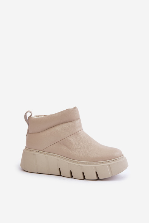 Zazoo 60470 Шкіряні чоботи утеплені вовною на платформі світло-бежеві