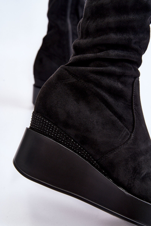 Жіночі високі чоботи на танкетці Elori чорного кольору