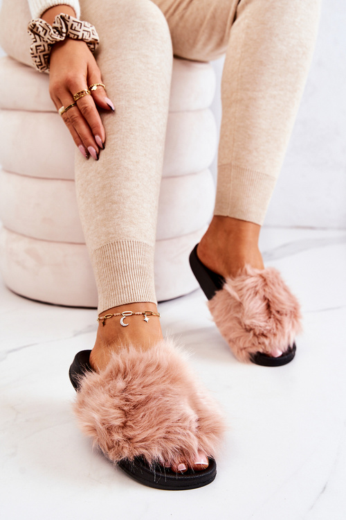 Тапочки з хутром Резина брудно-рожеві Pollie