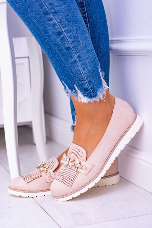 Бежеві замшеві мокасини з кристалами Vivaro